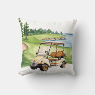 Golf Cart on Green Water color Kissen