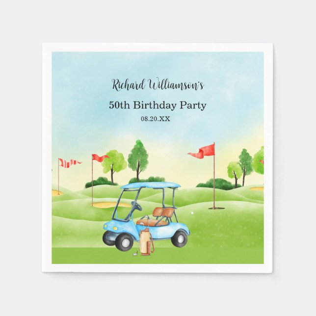 Golf Cart Scenic Custom Any Year Birthday Serviette (Vorderseite)