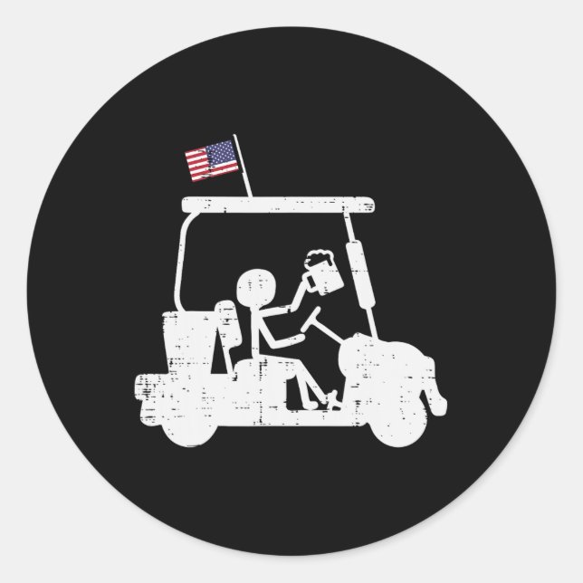 Golf Cart Us Flag Funny Golfing Patriotic Golfer D Runder Aufkleber (Vorderseite)