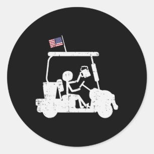 Golf Cart Us Flag Funny Golfing Patriotic Golfer D Runder Aufkleber
