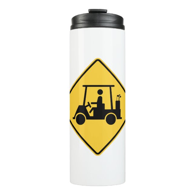 Golf Cart Vorsicht Schild Thermosbecher (Vorderseite)