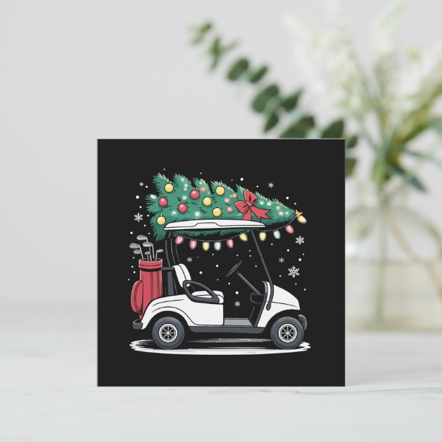 Golf Cart Weihnachtsbaum Lichter Xmas Sport Golfer Einladung (Stehend Vorderseite)
