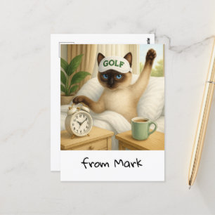 Golf Cat Lover liegt im Bett Postkarte