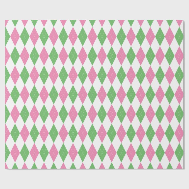 Golf Chic Pink Green Argyle Wrapping Paper Geschenkpapier (Flach)