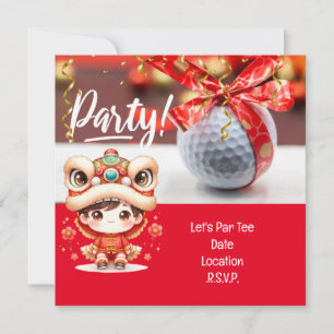 Golf Chinesisches Neujahr mit Ball und rotem Band Save The Date