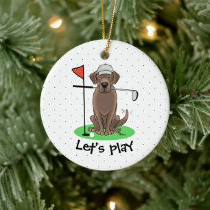 Golf Chocolate Labrador Retriever Dog - Funny - Fu Keramik Ornament