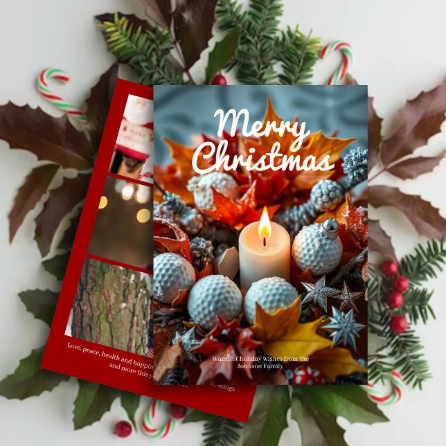 Golf Christmas Candle: Drei Foto Red Feiertagskarte (Von Creator hochgeladen)