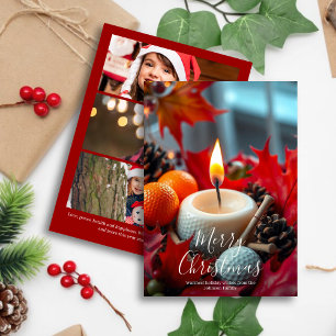 Golf Christmas Candle: Drei Foto Red Feiertagskarte