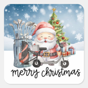 Golf Christmas Cat Golfer Quadratischer Aufkleber