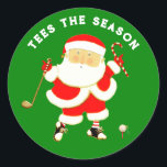 Golf Christmas Classic Round Sticker<br><div class="desc">Kreative Golf-Weihnachtsgeschenksticker,  Gastgeschenk-Etiketten oder Umschlag Aufkleber mit Santa Golfer-Illustration und lustigen Zitaten.</div>