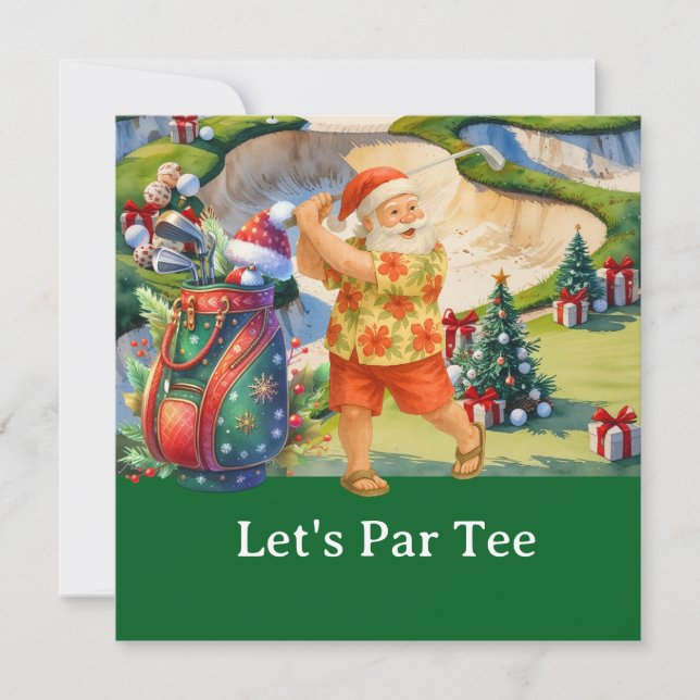 Golf Christmas Lass Par Tee mit Golftasche Einladung (Vorderseite)