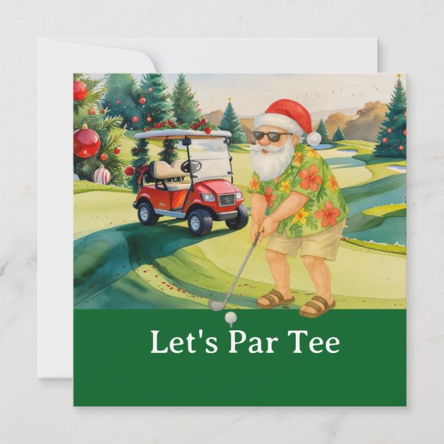 Golf Christmas Lass Par Tee mit Santa Golf Einladung (Vorderseite)