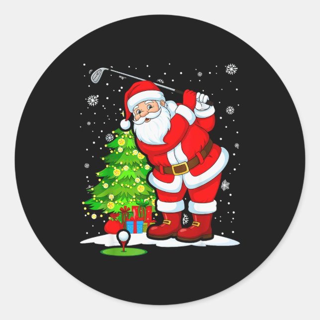 Golf Christmas Men Club Playing Santa Claus  Runder Aufkleber (Vorderseite)