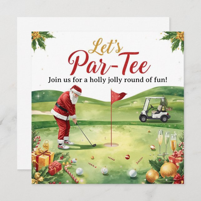 Golf Christmas Party Let’s Par tee with Santa  Einladung (Vorne/Hinten)