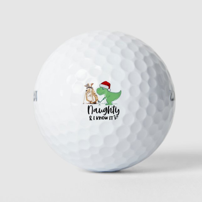 Golf Christmas Santa Dinosaur Naughty Funny Golfball (Vorderseite)