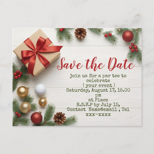 Golf Christmas save the date with golf themed Postkarte (Vorderseite)