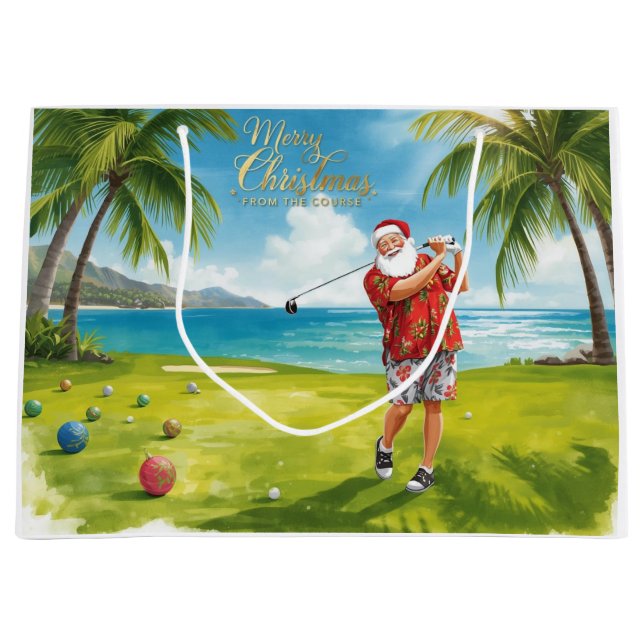 Golf Christmas themed with Santa Claus Große Geschenktüte (Vorderseite)