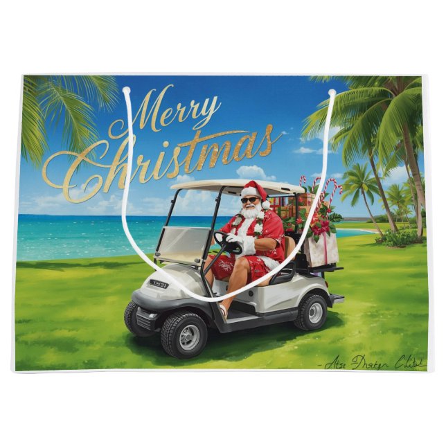 Golf Christmas themed with Santa Claus in Hawaii Große Geschenktüte (Vorderseite)