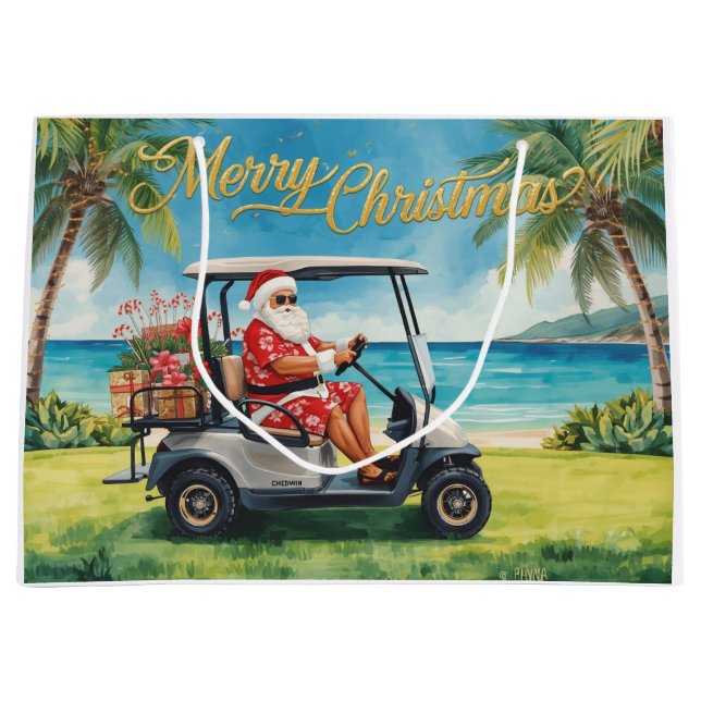 Golf Christmas themed with Santa Claus in Hawaii Große Geschenktüte (Vorderseite)