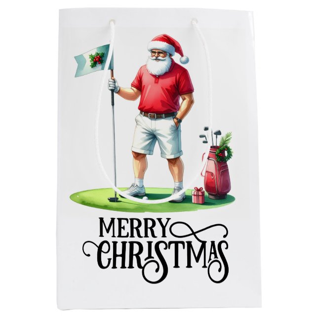 Golf Christmas themed with Santa Claus Mittlere Geschenktüte (Vorderseite)