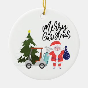 Golf Christmas with Santa Claus for  Golfer Keramik Ornament