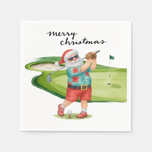 Golf Christmas with Santa Claus Golfer Serviette (Vorderseite)