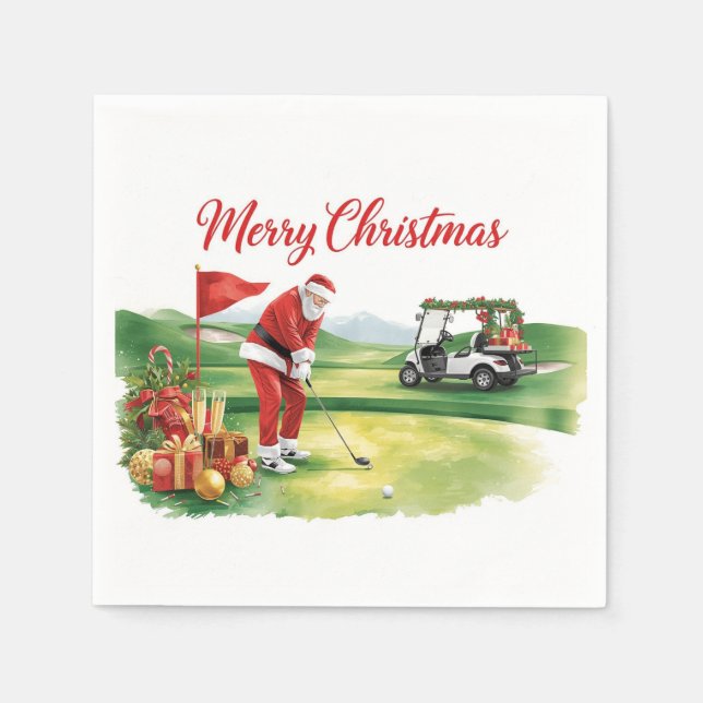 Golf Christmas with Santa Claus golfing Serviette (Vorderseite)