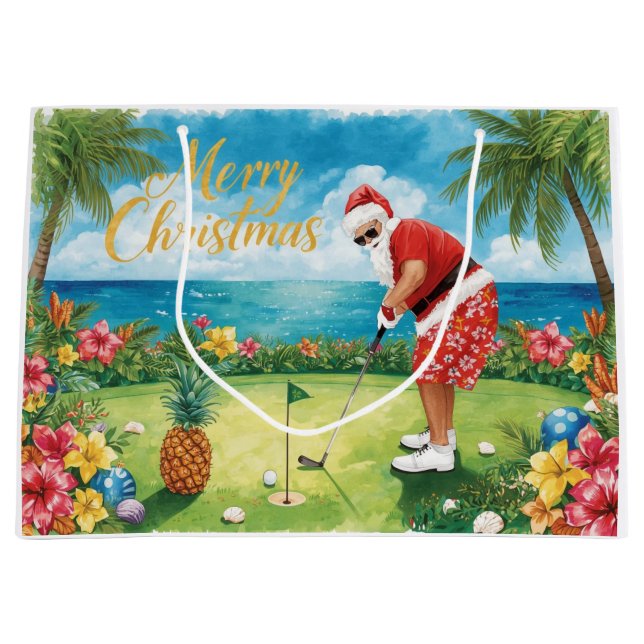 Golf Christmas with Santa Claus in Hawaii Große Geschenktüte (Vorderseite)