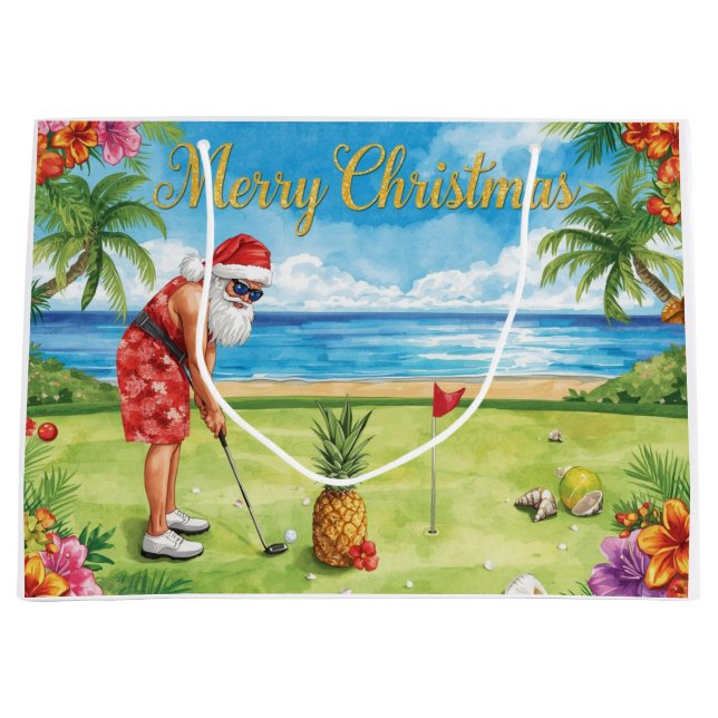 Golf Christmas with Santa Claus in Hawaii Große Geschenktüte (Vorderseite)