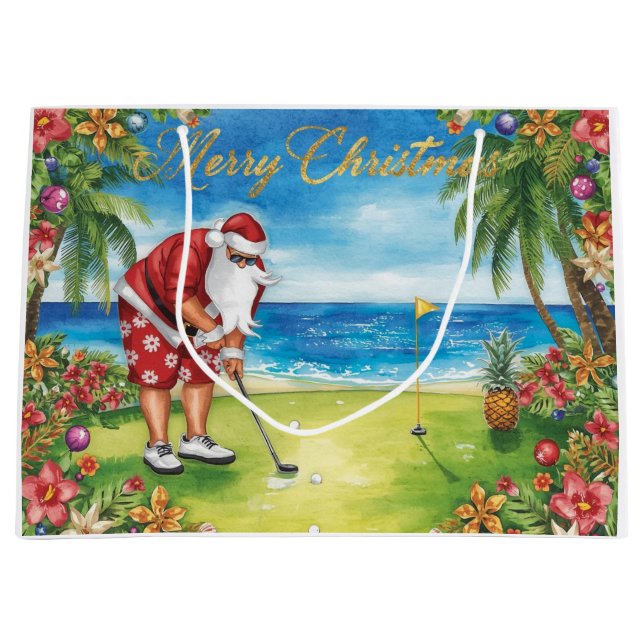 Golf Christmas with Santa Claus in Hawaii Große Geschenktüte (Vorderseite)