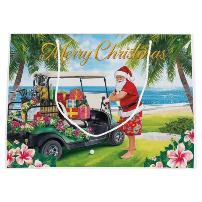 Golf Christmas with Santa Claus in Hawaii Große Geschenktüte (Vorderseite)