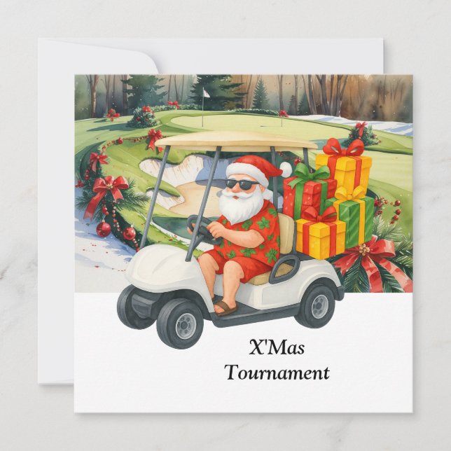 Golf Christmas with Santa Claus on Green Einladung (Vorderseite)
