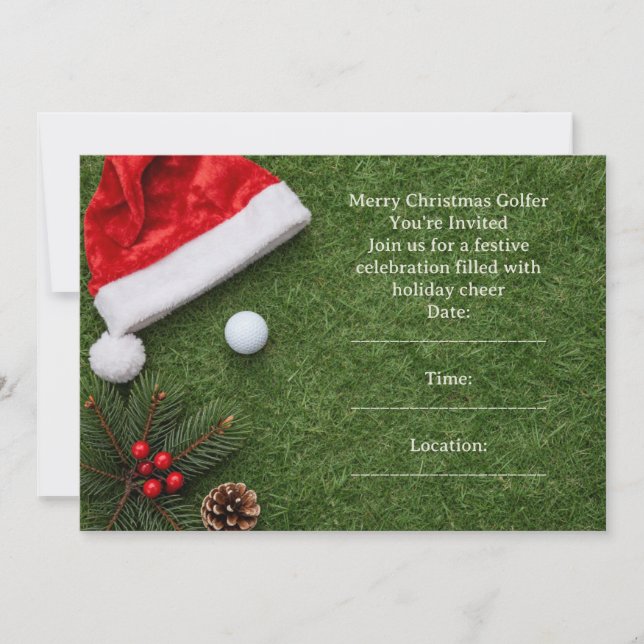 Golf Christmas with Santa hat on green  Einladung (Vorderseite)