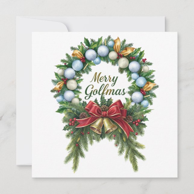Golf Christmas Wreath for Golfer with golf ball  Karte (Vorderseite)