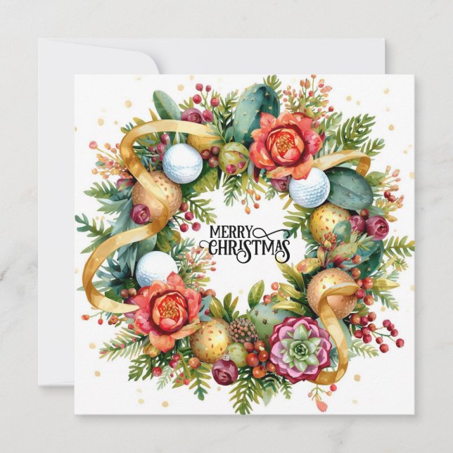 Golf Christmas Wreath for Golfer with golf ball  Karte (Vorderseite)