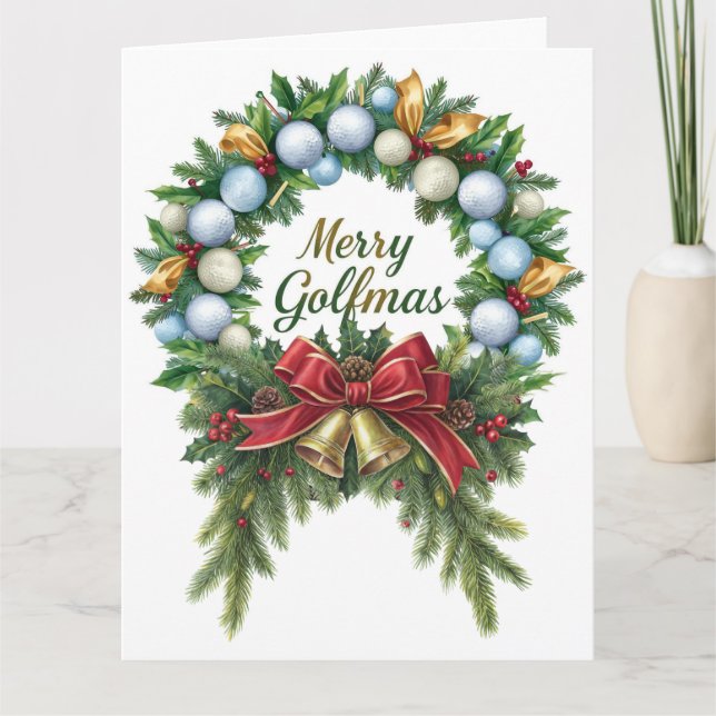 Golf Christmas Wreath for Golfer with golf ball  Karte (Vorderseite)