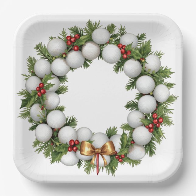 Golf Christmas Wreath with Golf Ball Wreath  Pappteller (Vorderseite)