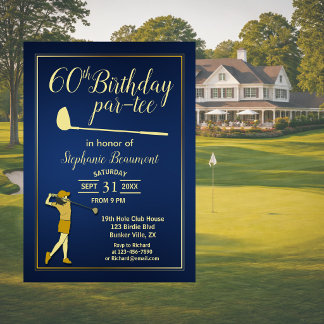 Golf Classic Blue Golden Frau 60. Geburtstag Einladung