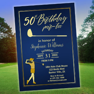 Golf Classic Blue Golden Woman 50. Geburtstag Einladung