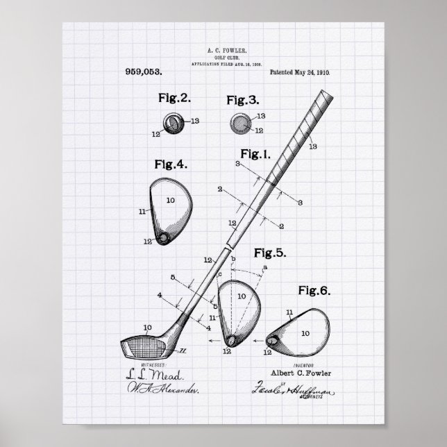 Golf Club 1910 Patent Art - Lined Peper Poster (Vorne)