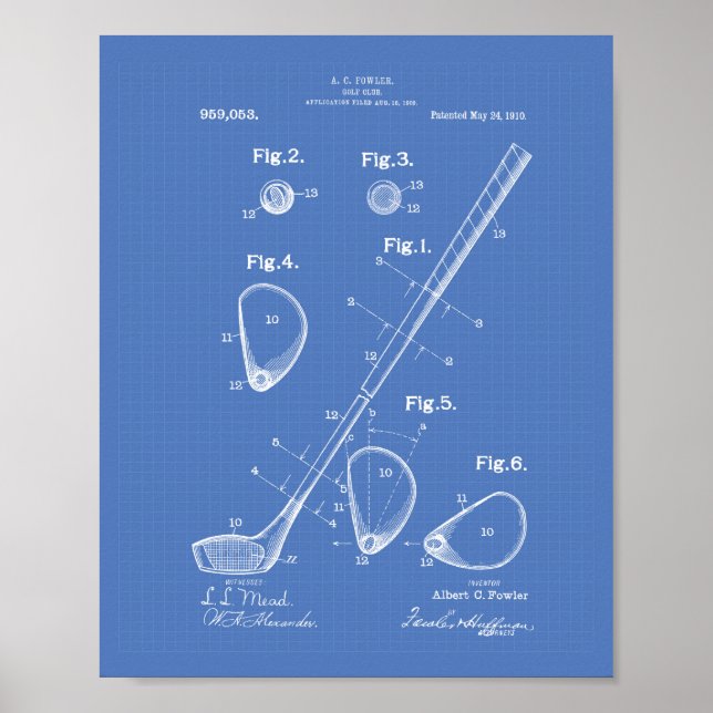 Golf Club 1910 Patentart - Blueprint Poster (Vorne)