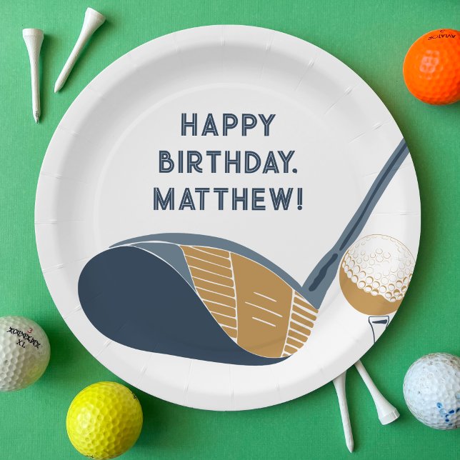 Golf Club and Ball Personalized Golfers Birthday Pappteller (Von Creator hochgeladen)