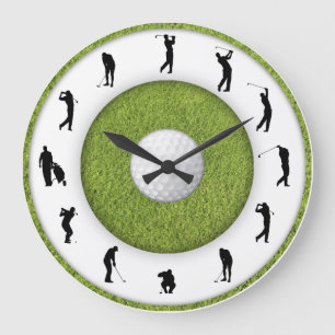 Golf Club Golfer Figure Grass Design Clock Große Wanduhr