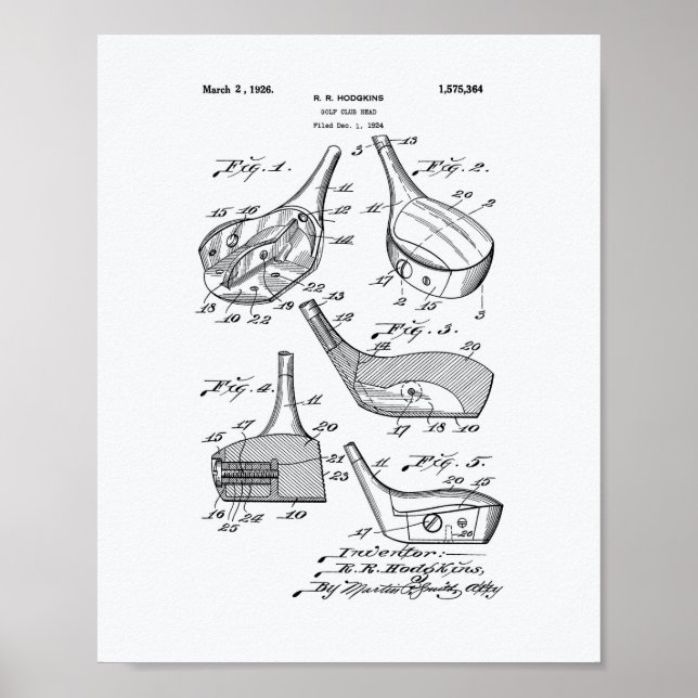 Golf Club Head 1926 Patent Art - Weißbuch Poster (Vorne)