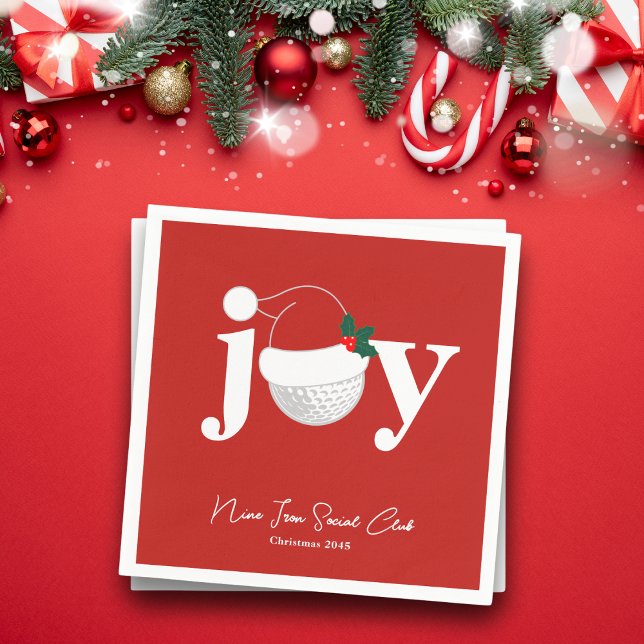 Golf Club Holiday Joy Typography Festive Red  Serviette (Modern holiday napkin with a golf twist 🎄
Add your name, club, or event details)