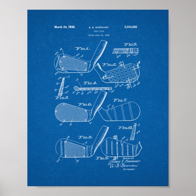 Golf Club Patent - Blueprint Poster (Vorne)