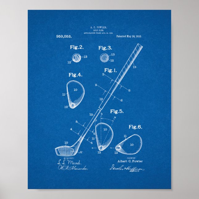 Golf Club Patent - Blueprint Poster (Vorne)