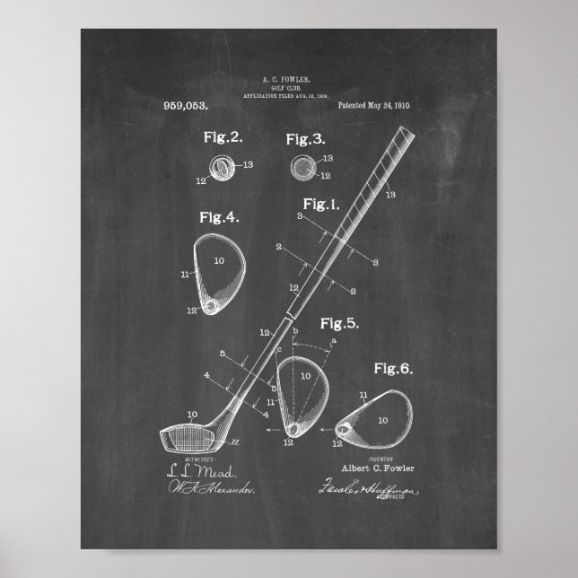 Golf Club Patent - Chalkboard Poster (Vorne)