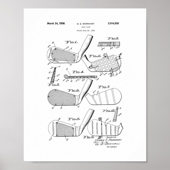 Golf Club Patent Poster (Vorne)