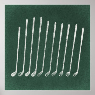 Golf Clubs Antiquitätenspiele Golf Vintager Grüner Poster